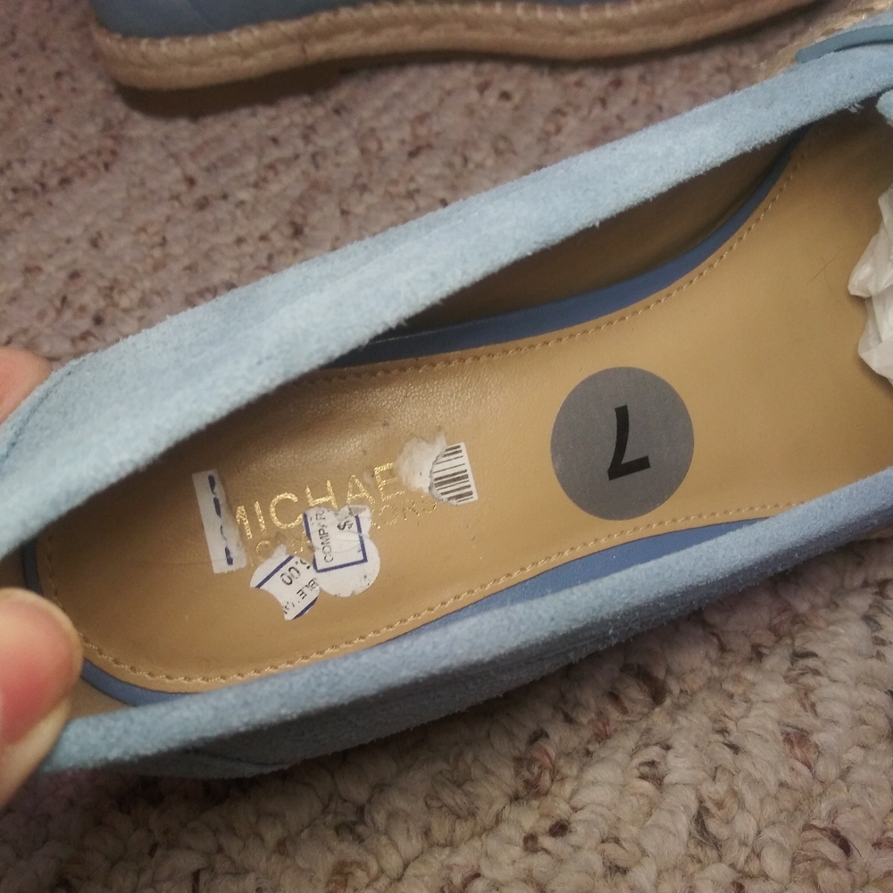 Michael Kors Jute Trimmed Blue Suede Loafers - Picture 4 of 7